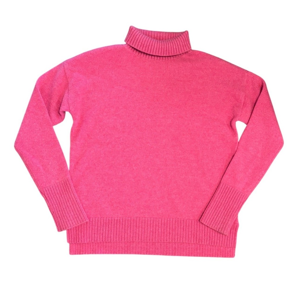 J.McLaughlin Pink 100% Cashmere Turtleneck Sweater XS Ribbed Knit Hot Pink